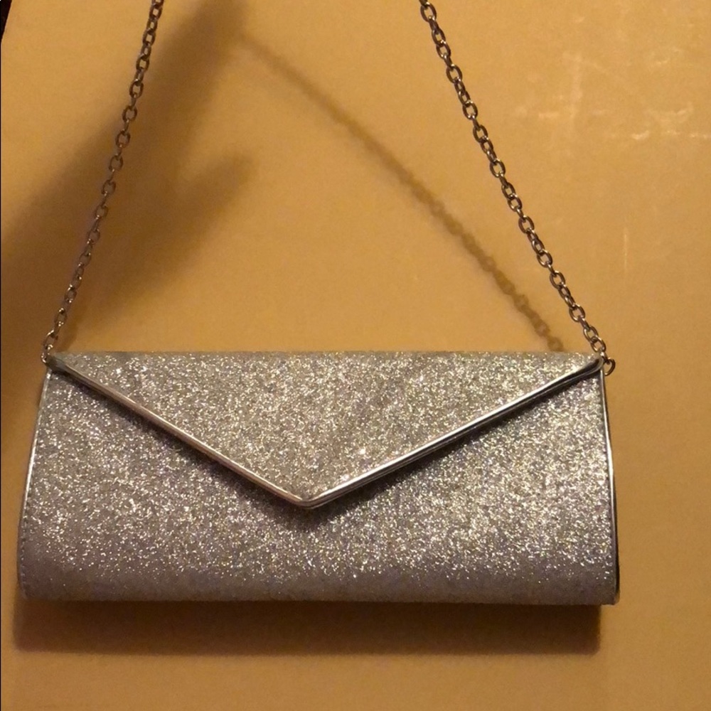 Silver sparkle clutch